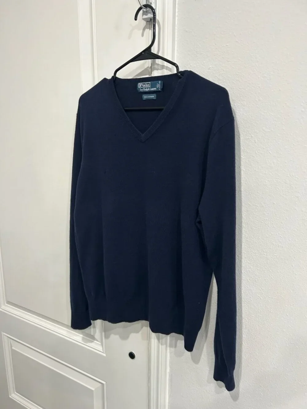 Polo Ralph Lauren Large Mens Navy V-Neck Cashmere Sweater Old Money Quiet Luxury